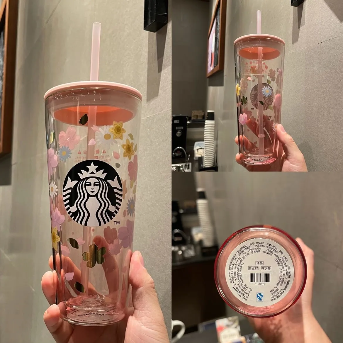 L'ultima tazza in doppio vetro Starbucks da 20 once, la tazza da caffè Starbucks in paglia di ciliegia e il logo personalizzato di supporto