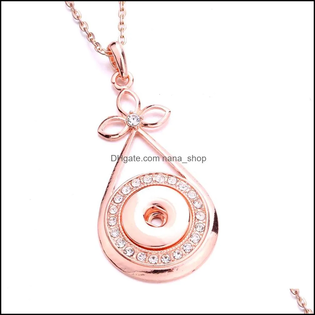 Fashion Silver Gold Crystal Snap Button necklace 18MM Ginger Snaps Buttons Charms With Stainless steel chain Necklaces for women