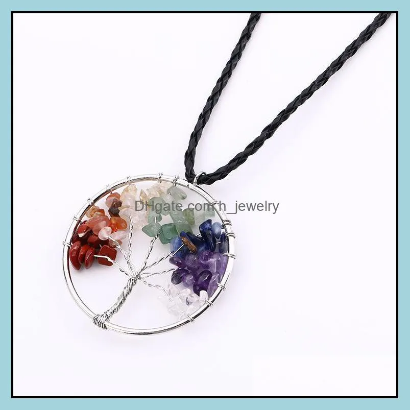 statement necklace rainbow 7 chakra amethyst tree of life quartz pendant necklace wisdom tree natural stone necklace hjewelry
