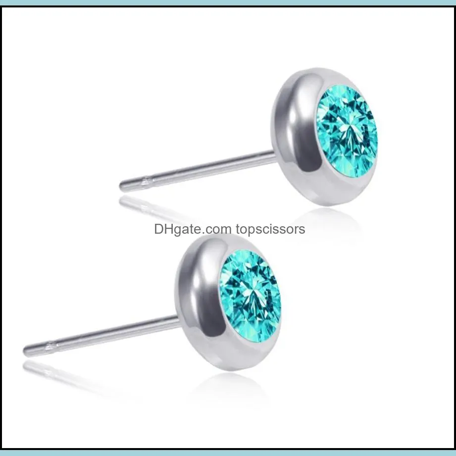 wholesale colorful crystal rhinestone ear studs fashionable surgical steel earrings with gem body jewellery for men and women