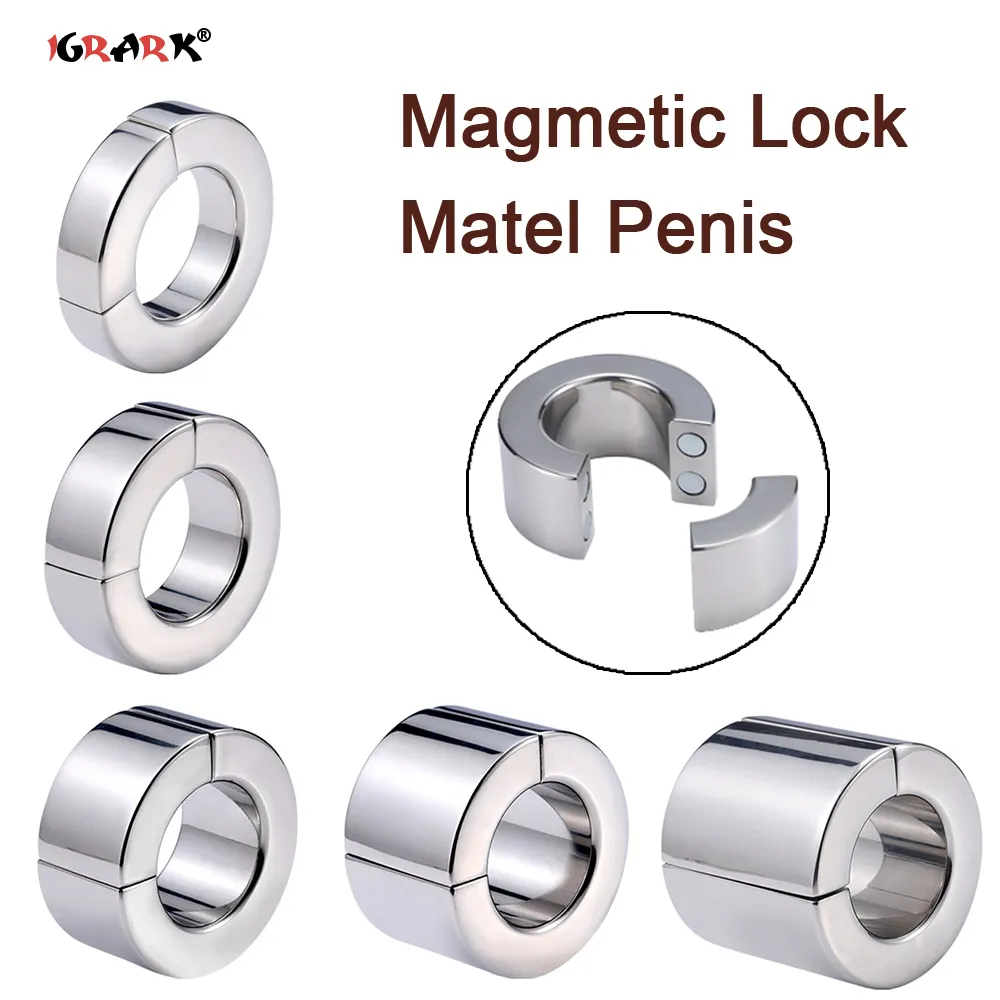 Metal Ball Stretcher Scrotum Pendant Restraint Ring Weight Penis Bondage Magmetic Lock Traning 5 Size for Men