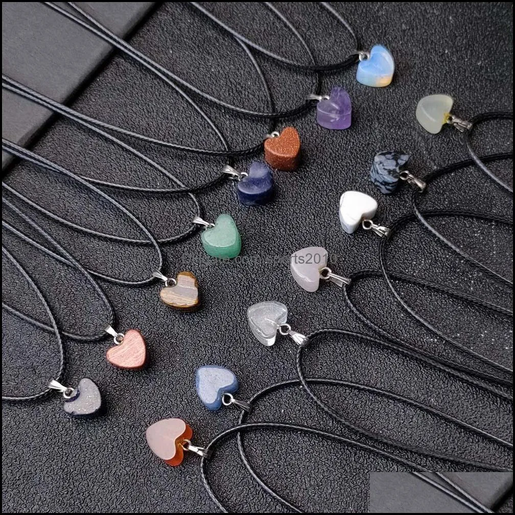 10-12mm mini natural stone irregular heart shape pendant necklace rose lots quartz healing crystal rope chain collar for women fashion
