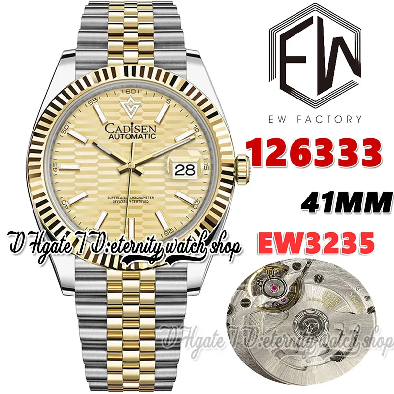 EWF V3 EW126333 CAL.3235 EW3235 Automatisk herrklocka 41 Fluten Bezel Pit Pattern Gold Dial Two Tone 904L Steel Armband med samma seriella garantikort Evighetsklockor