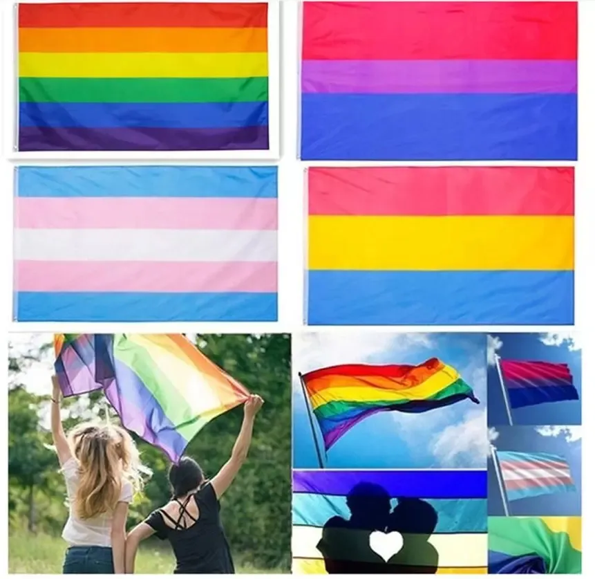 スポットグッズDHLレインボーフラグバナー3x5FT 90x150cmゲイプライドフラッグスポリエステルバナーカラフルなLGBTレズビアンパレード装飾