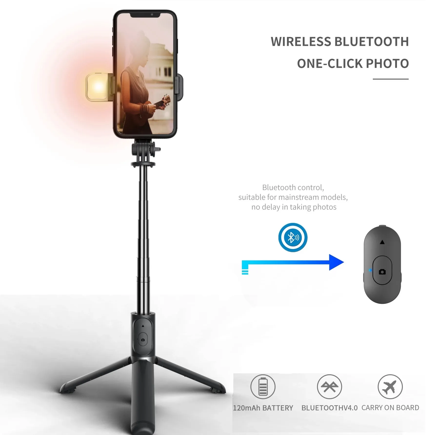 New designer FANGTUOSI Monopod Wireless selfie stick tripod Bluetooth Foldable With Led light remote shutter For iphone Wholesale