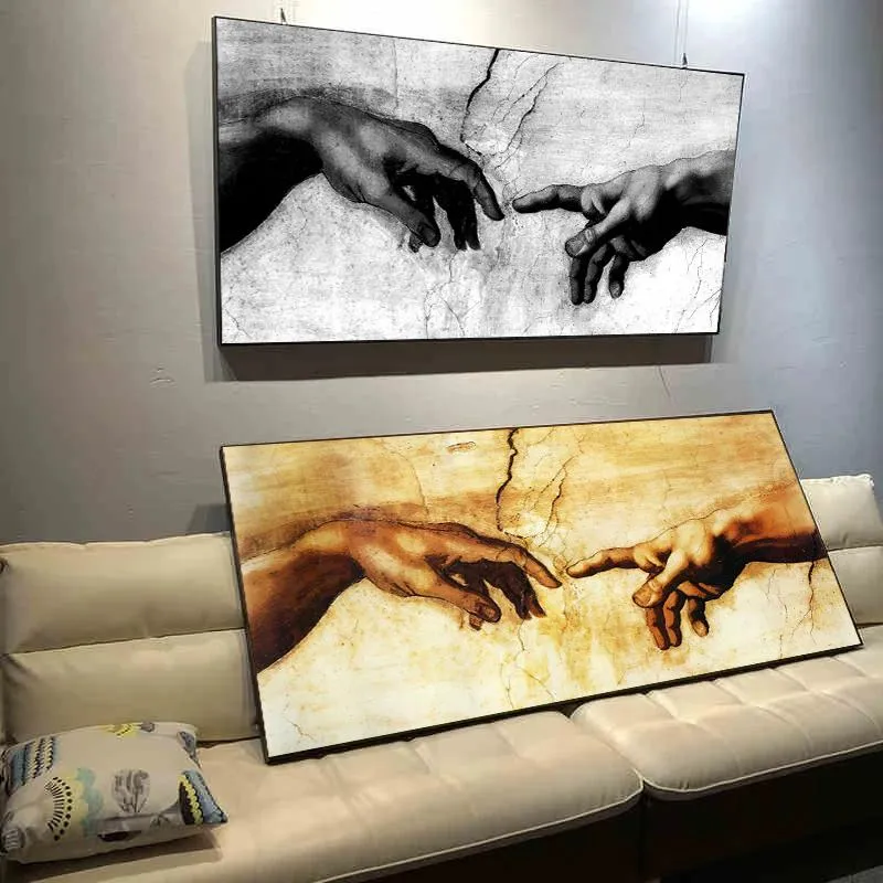 Pinturas Mão de Deus Criação Adam Black White Canvas pintando impressão em canavs imagens de arte de parede para decoração da sala de estar (sem moldura)
