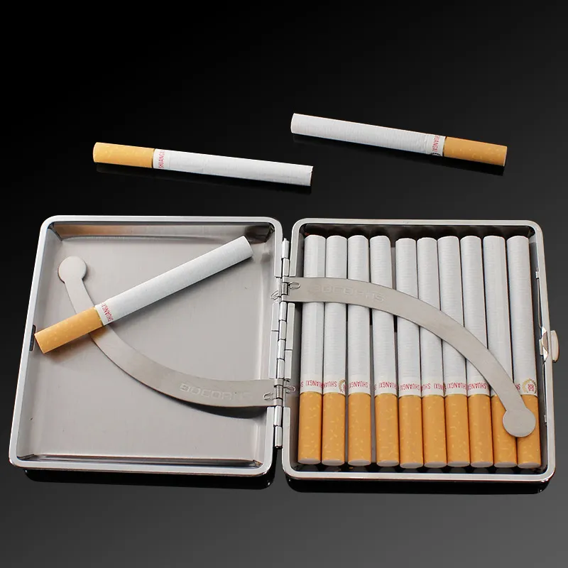 Klassiskt cigarettfodral 20 Cigaretter Box med järnklämma Fixat läder metallrökbox bärbar tobaks fodral röktillbehör