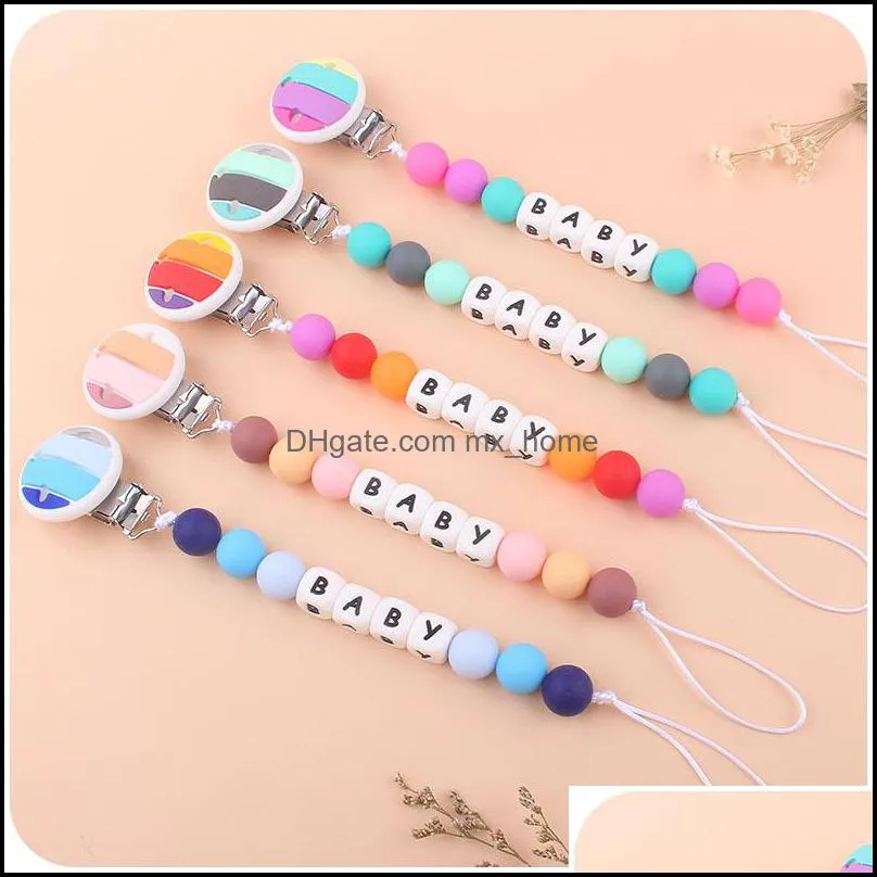 newborn baby pacifier clip silicone teether nipple clips teething toy rainbow kids pacifier holder infant feeding silica gel anti-out chain