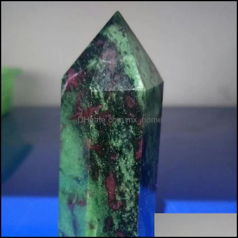 Natural Green Ruby Quartz Crystal Zoisite Obelisk Quartz Crystal Energy Gemstone Reiki Healing Chakra Point Wand