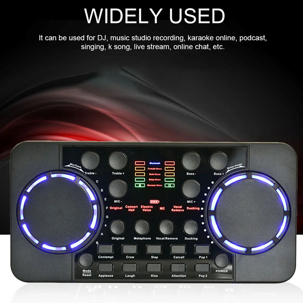 Scheda audio in tempo reale 10 Effetti Scheda Bluetooth Riduzione del rumore Bluetooth Convertitori di vocali di effetto sonoro multipli, microfono regolabile con mixer DJ