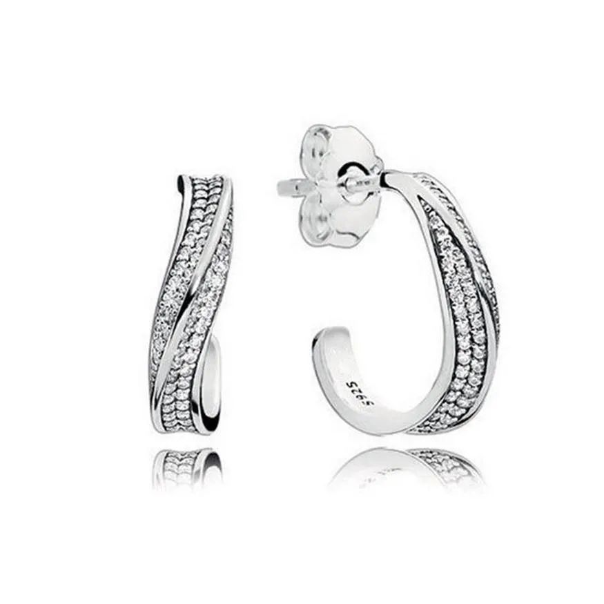 925 Brincos de diamante CZ de prata esterlina com caixa de varejo Fashion Waves Elegant Brincos de gancho de orelha para mulheres Jóias de joalheria de garotas Earri298o