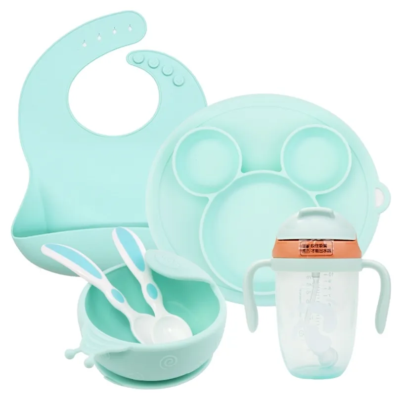 Qshare /Set Baby Dinnery Set voor baby-geleide spenen siliconen babyvoedingkom set LJ201221