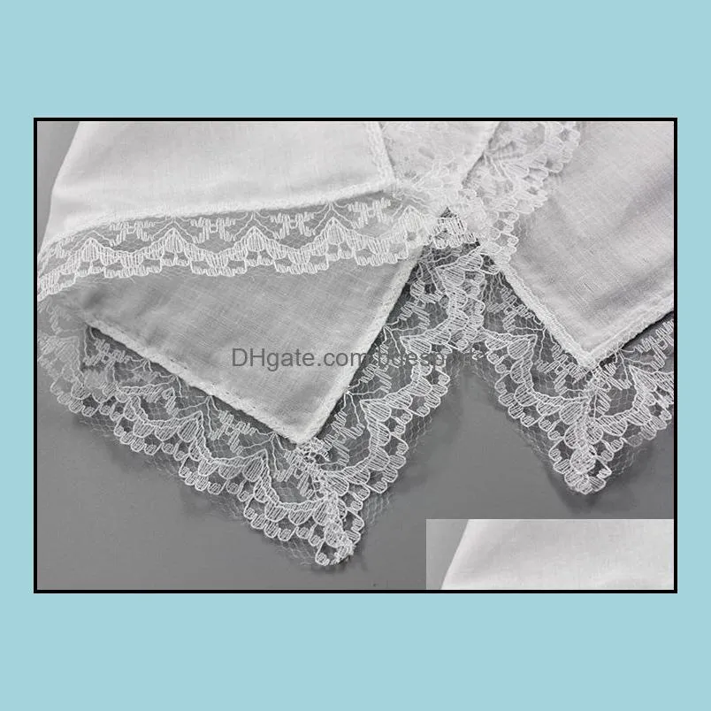 25cm White Lace Thin Handkerchief 100% Cotton Towel Woman Wedding Gift Party Decoration Cloth Napkin DIY Plain Blank Handkerchief DBC