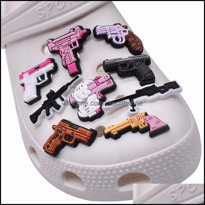 Shoe Parts Accessories Shoes 100Pcs Guns JIBITZ Charms Clog Decoration Buckle Charm Pins Buttons Drop D Dhufw