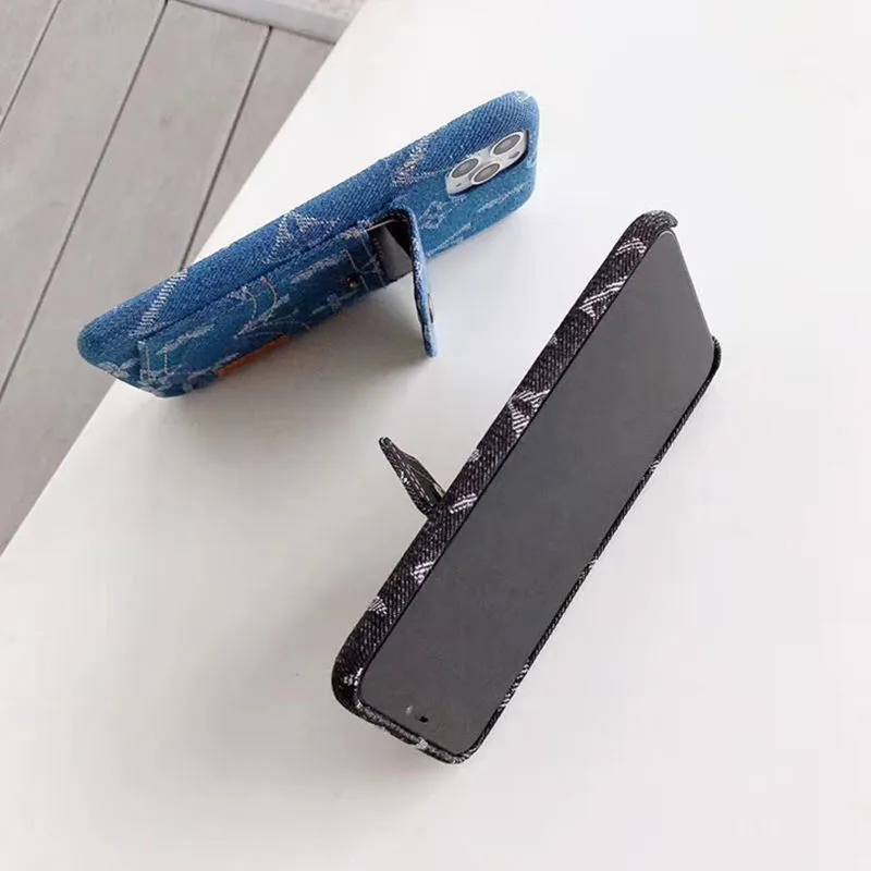 Denim Fashion Telefon Torebka Case Skórzane Płyty Telefony Przypadki Klasyczna Torba Karty Luksusowy Projektant iPhone 13 11 12 Pro 7 8 x Wysoka jakość