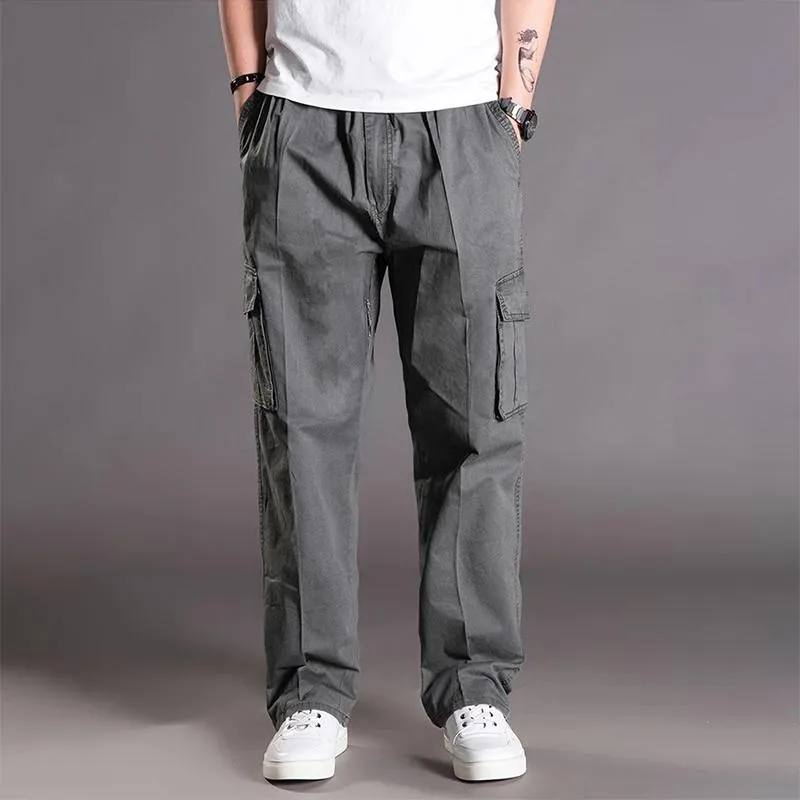 Casual Cargo Men Pants 95% Bomull Multipla fickor Mannbyxor Löst plus storlek överdimensionering varumärke Spring Autumn Style