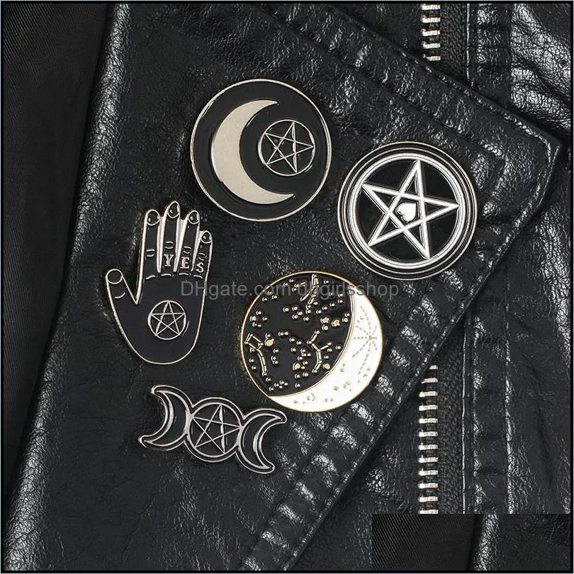 Pins Brooches Jewelry Witch Pins Collection Pentagram Triple Moon Constellation Wizard Witchy Goth Lapel Pin For Witches Drop Delivery 2021