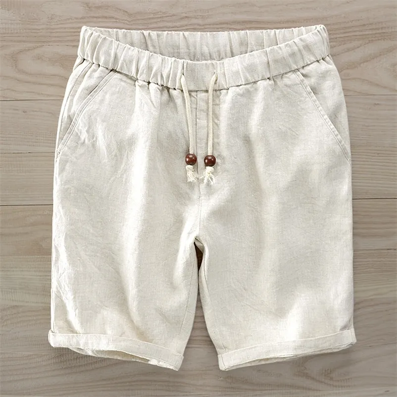 Italien Pure Linen Shorts Män varumärke Casual Elastic Waist Fashion för Short 30 38 Size Masculino Bermuda Masculi 220715