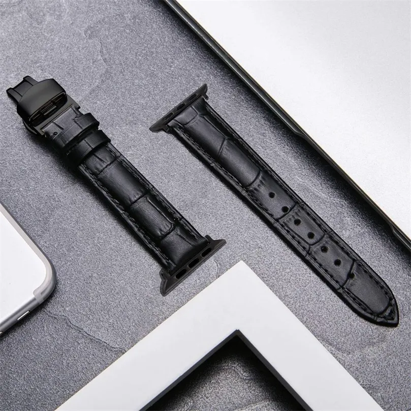 Butterfly Buckle Leather Strap For Watch 7 6 5 4 SE Band 44mm 40mm For Watch 42mm 38mm 3 2 1 41mm 45mm 220507