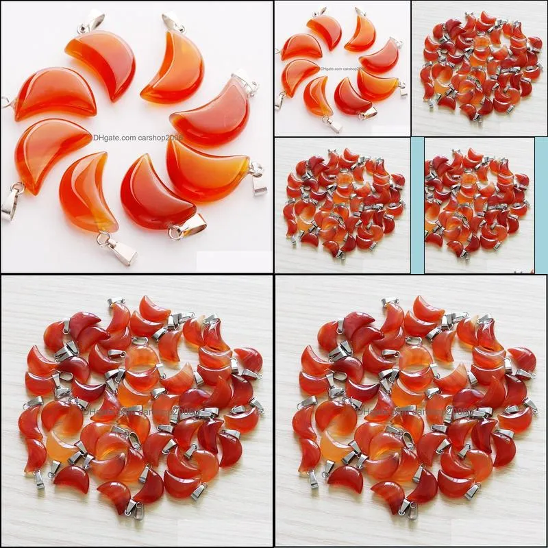wholesale 50pcs natural red onyx stone moon shape bead pendant charms agat e for jewelry making necklace earrings