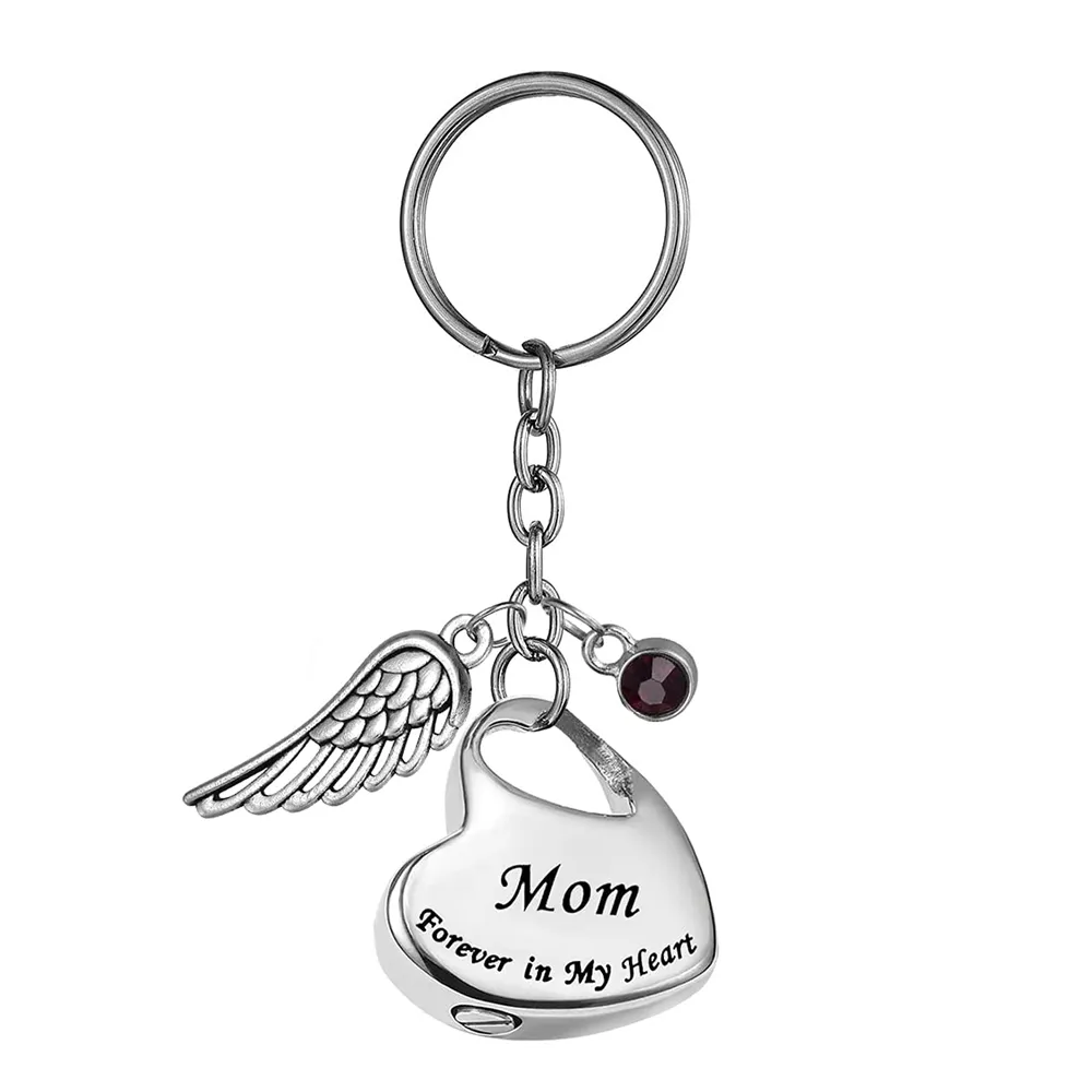 Customize Keychain Stainless Steel Key Rings Forever In My Heart Angel Wings Engraved Love Urn Ash Pendant Memorial Cat Urn