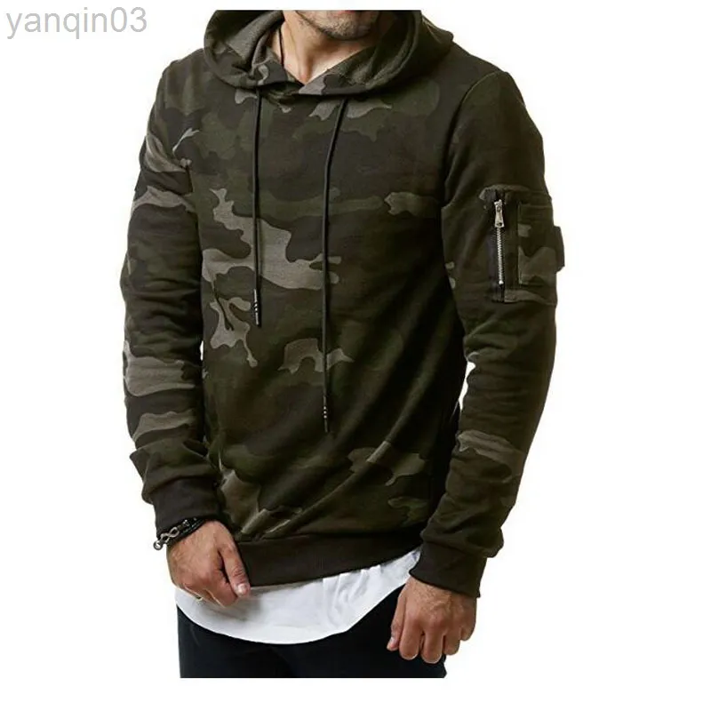 Mode Lente Dunne Mannen Hoodie Sweatshirt Lange Mouw Mannen Trui Camouflage Slim Fit Voor Man L220801