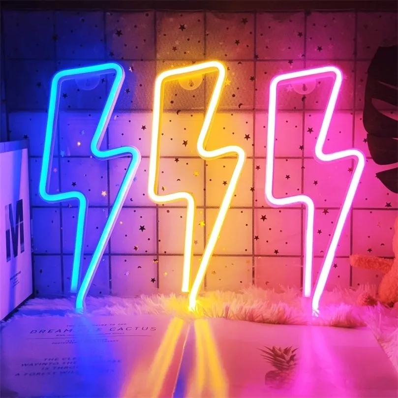 LED Accueil Néon Foudre En Forme De Signe Néon Fulmination Lumière USB Lumière Décorative Décoration Murale pour Enfants Chambre De Bébé Fête De Mariage 220504