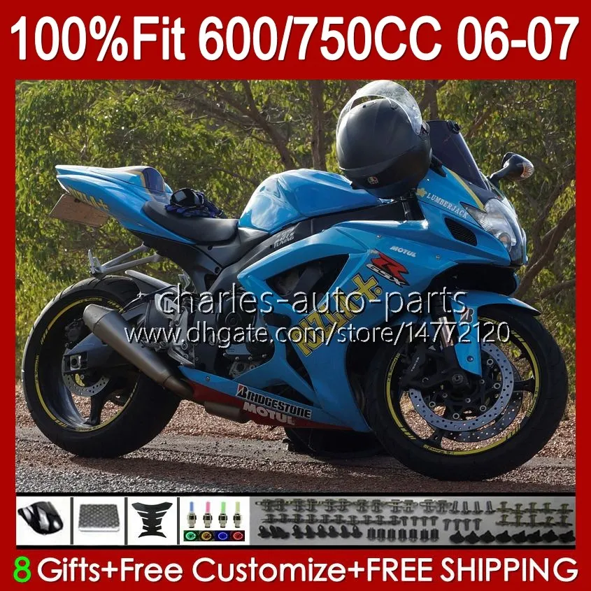 طقم الجسم لسوزوكي K6 GSXR 750 600 CC 750CC 600CC 06-07 Fairing 47NO.82 GSX-R750 GSXR-600 GSXR750 06 07 GSXR-750 GSXR600 2006 2007 دراجة نارية OEM هيكل السيارة معدن أزرق Blk