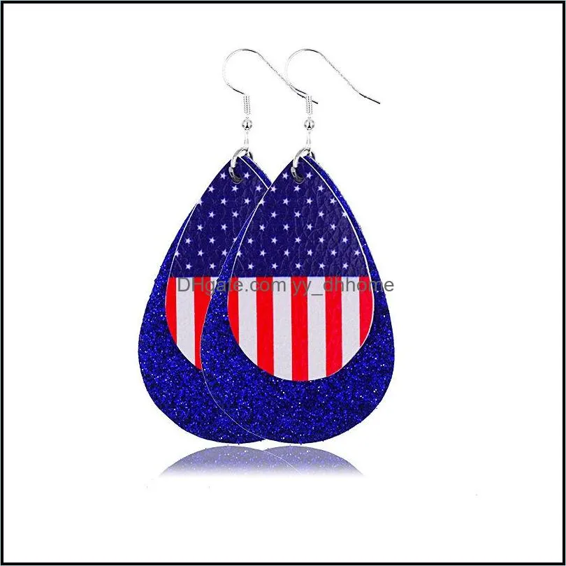 2020 new arrival double layered teardrop dangle earrings independence day american flag glitter earring for women designer fashion