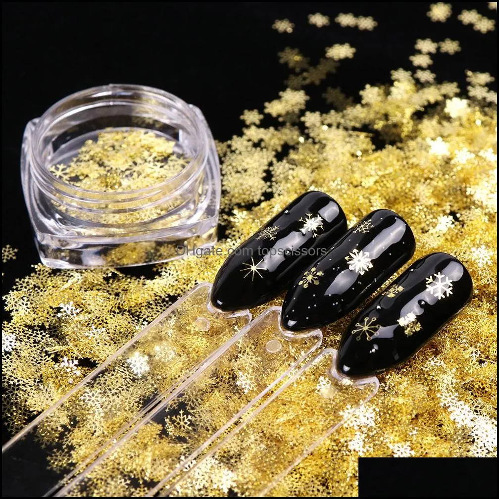 Nail Glitter Christmas Gold Snowflakes Nails Art Sequins Powder Dust Flakes 3D Charm Decoration