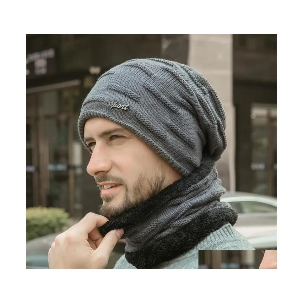 Beanie/Skull Caps Men Autumn and Winter Plus Veet Thick Warm Sticke Hats European American Woolen Hat Outdoor 20211231 T2 Drop Deli DHRPV