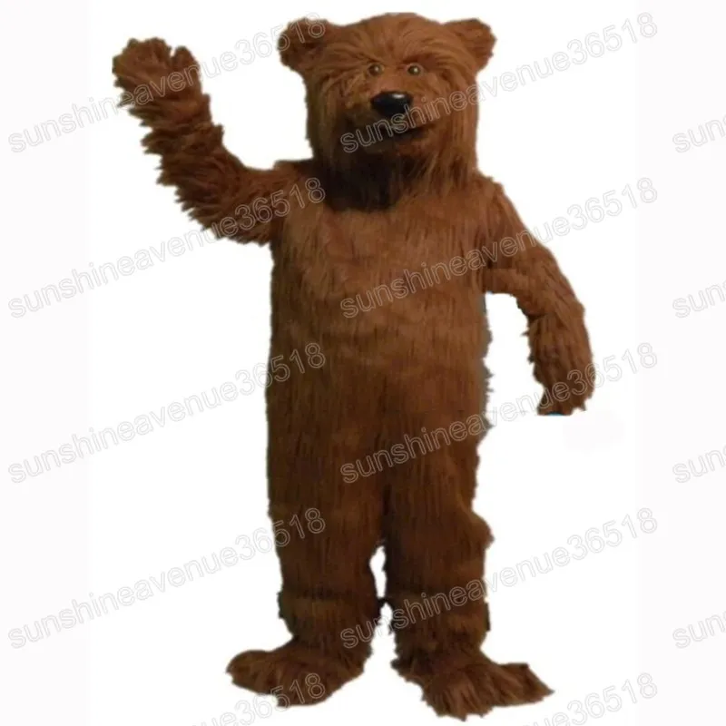 Halloween długie włosy Brown Bear Mascot Costume Najwyższa jakość Kreskówka postać karnawał unisex dorośli rozmiar świąteczny przyjęcie urodzinowe fantazyjne strój