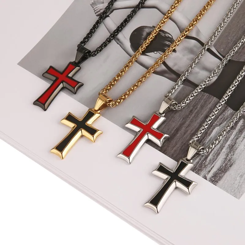 Naszyjniki wiszące stal nierdzewna wielokolorowa wielokolorowa religijna religijna krzyżowy łańcuch łańcucha mody Akcesoria biżuterii dla mężczyzn Kobiety