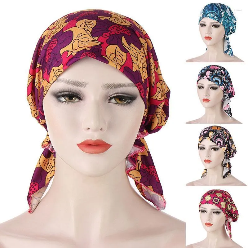 Beanie/Skull Caps Western Style Simplicity Curved Floral trasa Två svansblommor Turban Hat Muslim Simple Chemoterapi Breattable Delm22