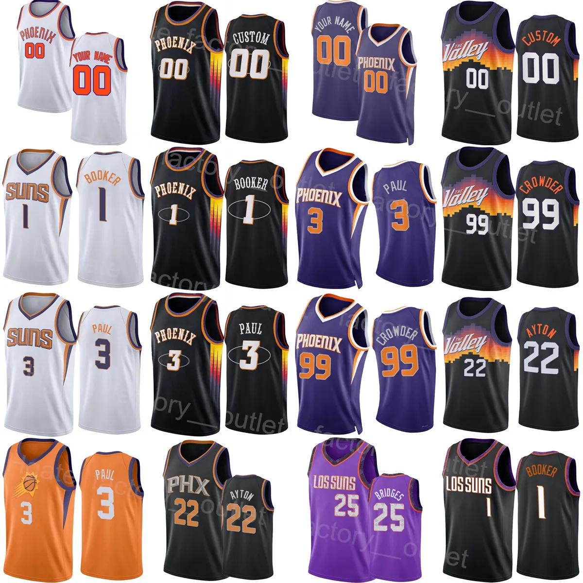 Erkekler Kadınlar Ekran Baskı Basketbol Chris Paul Jersey 3 Devin Booker 1 DeAndre Ayton 22 Mikal Bridges 25 Jae Crowder 99 Frank Kaminsky 8 Aaron Tatil 4 Takım Renk