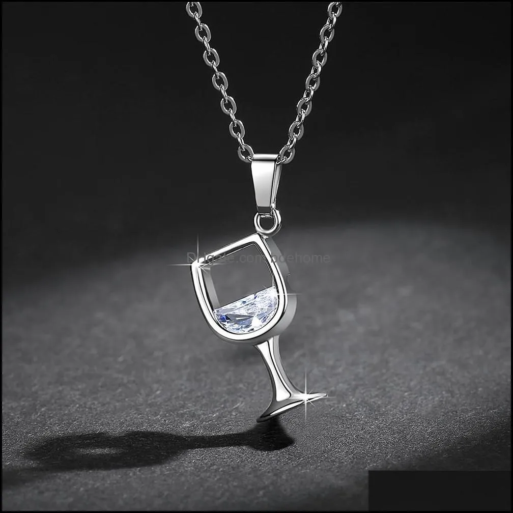 Wholesale Gorgeous Platinum Plated zircon wine cup Necklace women shining exquisite cup shape pendant free shipping