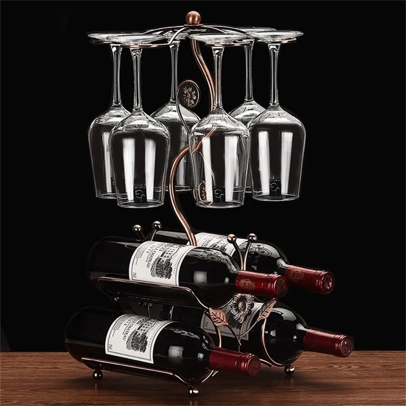 Creative Wrought Iron Art Vine Wine Bottle Holder Decorative Metal Goblet Glass Hanger Rack Drinking Facility Barware Furnishing 220509