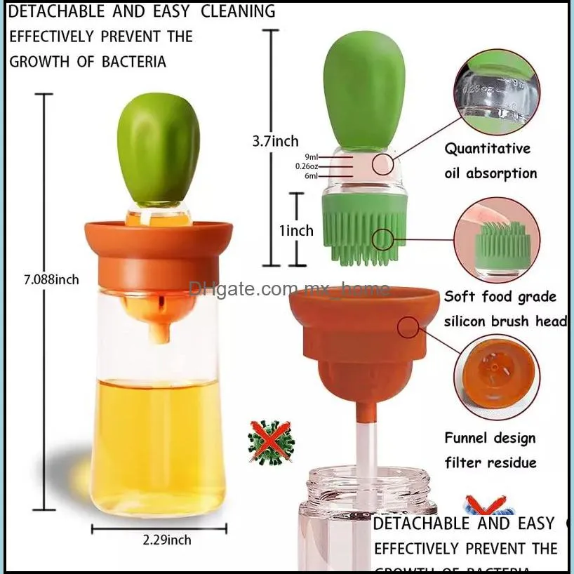 180ml oil dispenser with brush silicone brush glass container barbecue spray bottle for kitchen accessories bbq tools