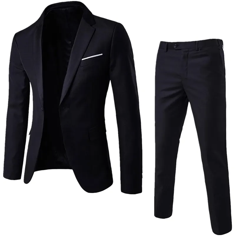 Mężczyźni 2 sztuki klasyczne zestawy garnituru Czarne mężczyzn Busine Blazer Vest Pant Suits Zestawy Spring Autumn Plus Size Wedding Set 220527