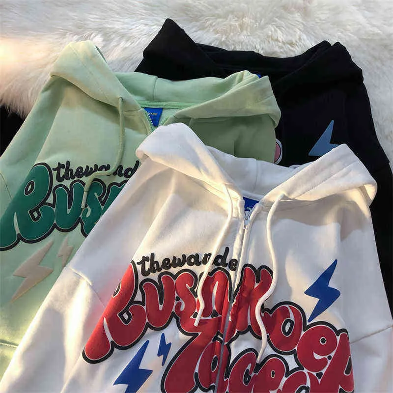 Vintage Oversized Zip Up Oversized Hoodie Women With Letter Print