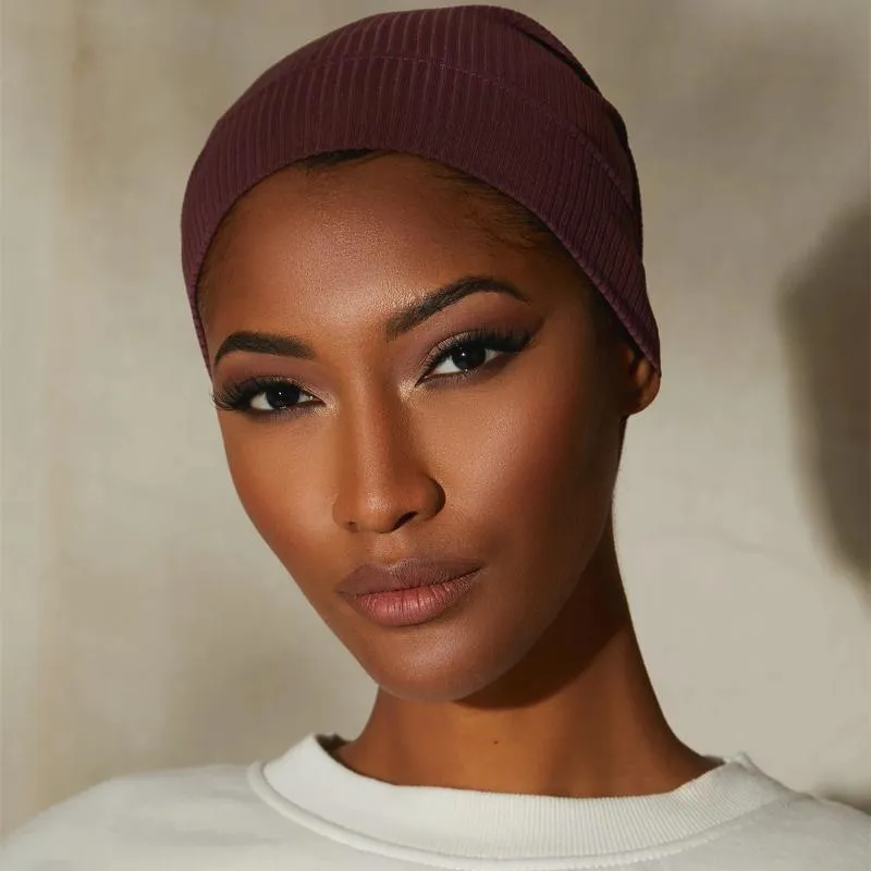 Vêtements ethniques Africain Headtie Musulman Femmes Solide Couleur Côte Tricot Croix Bandage Bottoming Cap Tube Monochrome Inner Caps HatEthnic