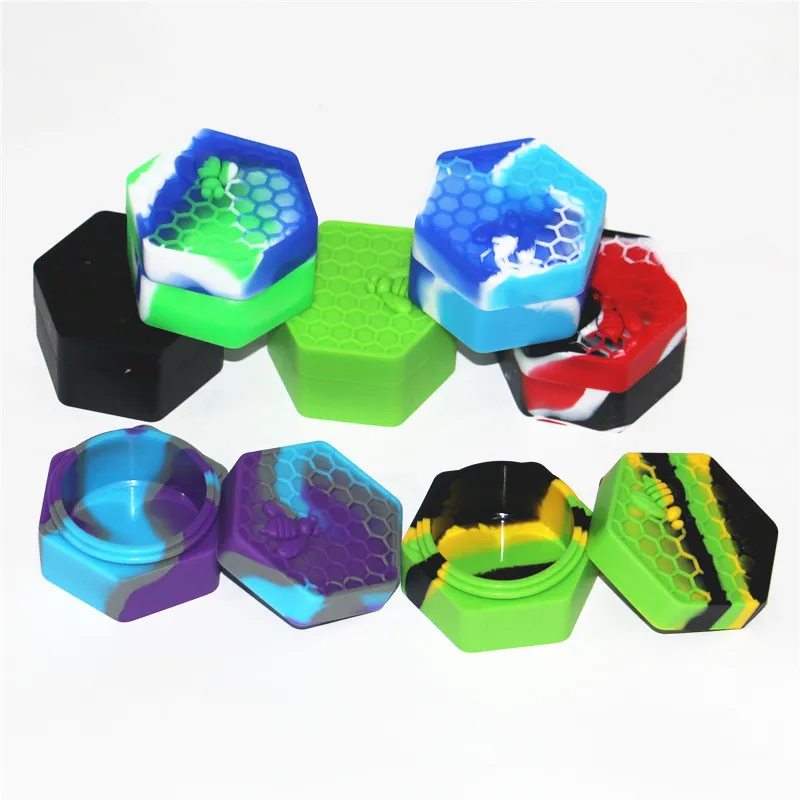 Factory wholesale Portable box 26ml Non Stick Hexagon Honeybee Silicone Dab Container Wax jar oil holder for vaporizer FDA dabber tool