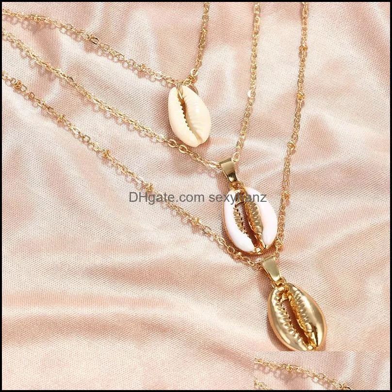 New Trendy Three Layers Shell Necklace Bohemian Natural Shell Gold Chain Necklaces For Women Best Friend Jewelry Gifts