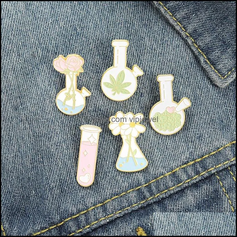 plant series daisy flower collar brooches vase chemical test tube  pins unisex alloy floral model knapsack hats badge jewelry accessories