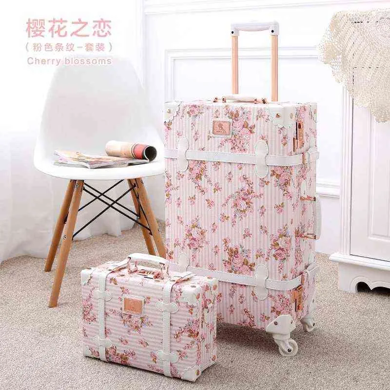 Travel Tale Women Luggage Retro Spinner Suitcase Flowers Suitcases Trolleys For trip J220708 J220708