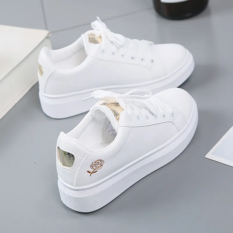 Embroidered White Sneakers: Fashionable Women's Casual Shoes for Spring  Shop Now!