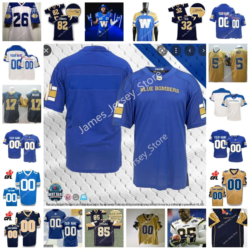 Personalizado CFL Winnipeg Blue Bombers Jersey Eric Lofton 5 Willie Jefferson 90 Casey Sayles 95 Jake Thomas 96 Ricky Walker 4 Adam Bighill 34 Jesse Briggs Tanner Cadwallader