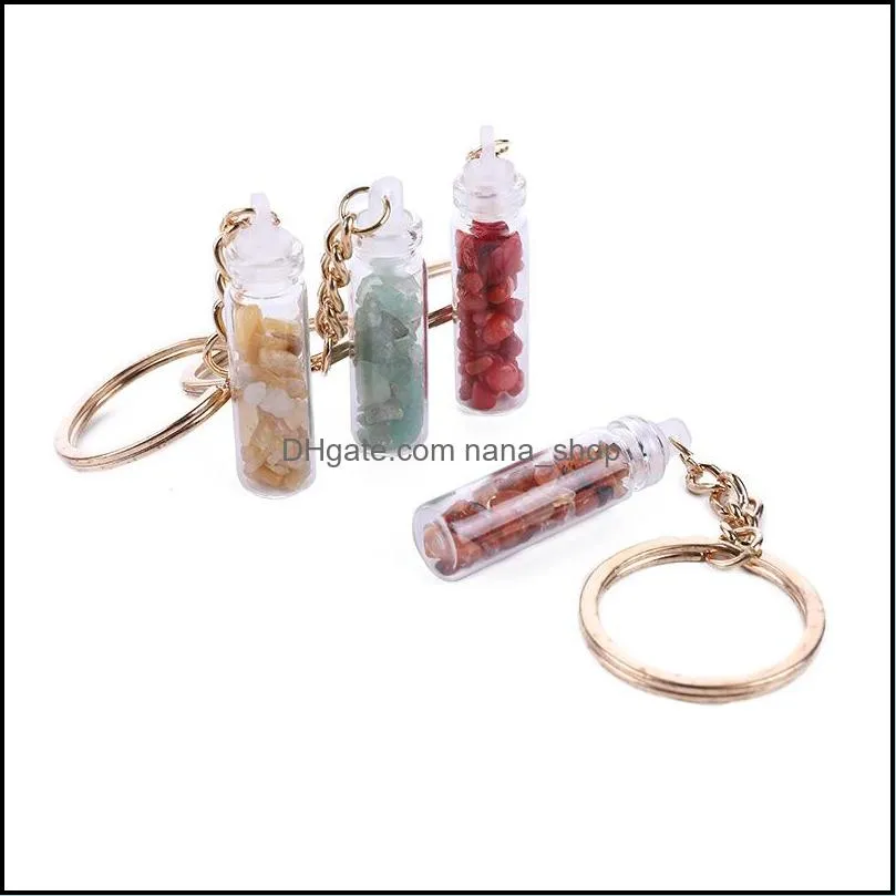 natural crystal stone glass bottle mini pendant key rings handmade energy lucky keychains for women men lover jewelry bag decor