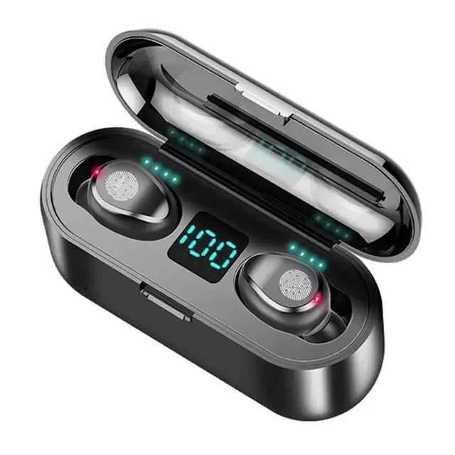 FONES DE OUVIDO F9 TWS Mini Earphone Bluetooth 5.0 Trådlösa hörlurar Sporthörlurar med 2000mAh Charging Headset LED Display hörlurar