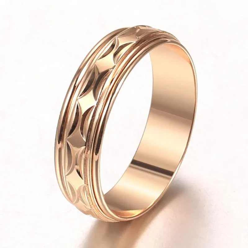 Clusterringen 6 mm spinner voor vrouwen meisjes roteerbare band 585 rosé goud gevuld paar bruiloftsfeestje sieraden cadeaus lgr81